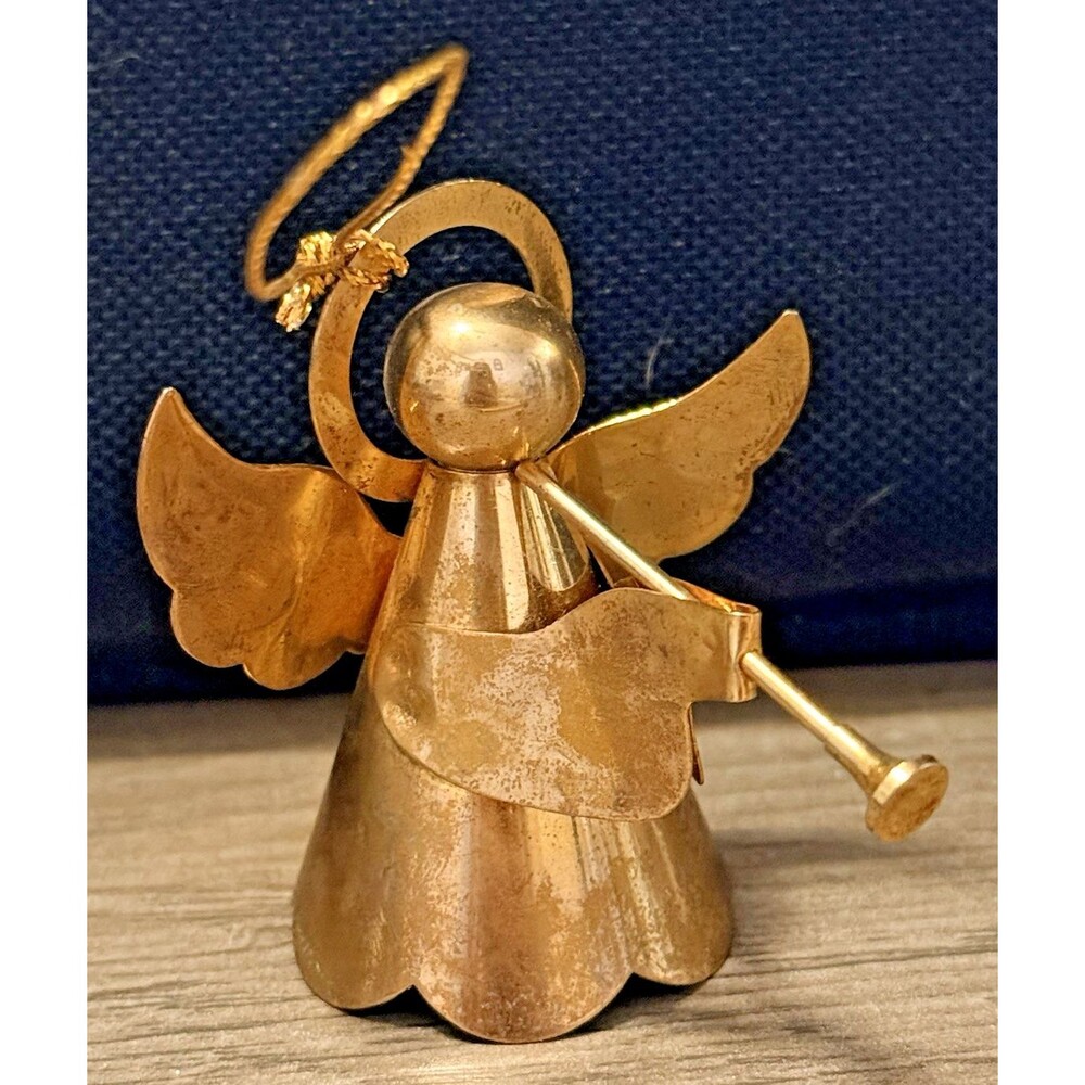 Vintage Brass Angel Christmas Holiday Hanging Ornament 2"